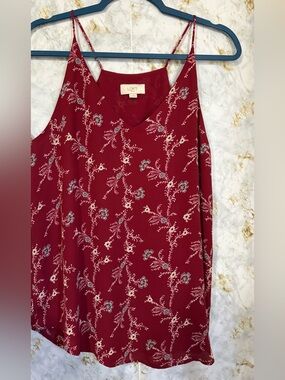 LOFT Burgundy Floral V-Neck Spaghetti Strap Camisole